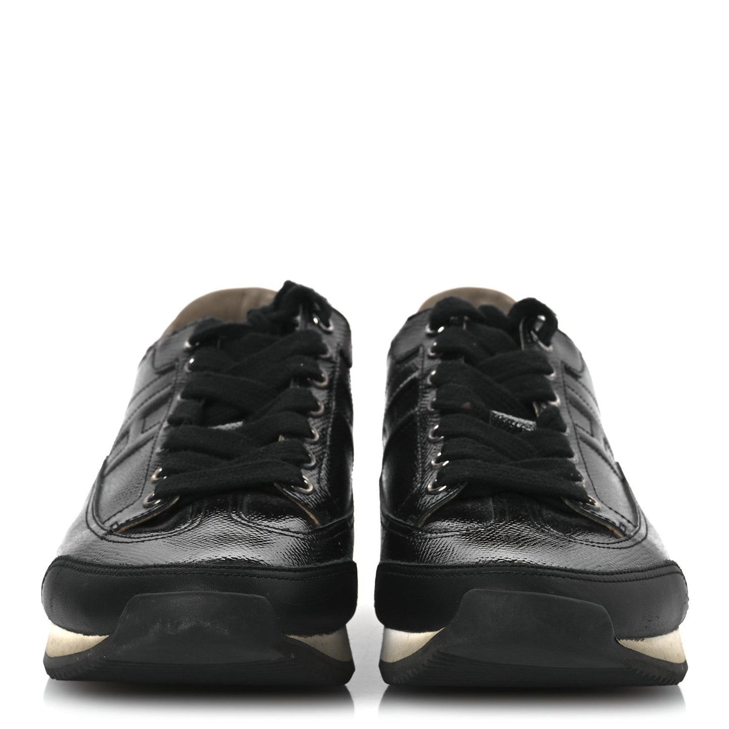 Hermes Patent Epsom Calfskin Trail Sneakers 37 Black