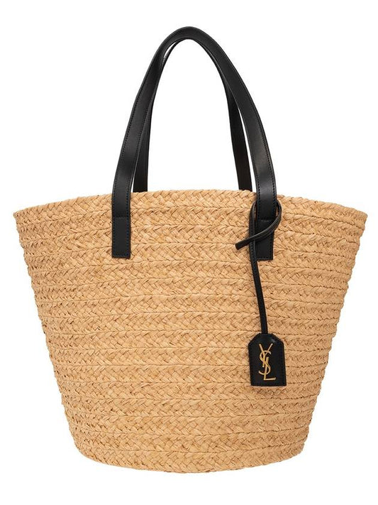 Luxury Saint Laurent Trending 2025 Raffia Panier Basket Tote Bag Natural Black