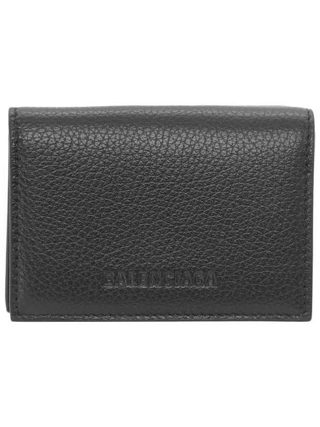 Luxury Balenciaga Trending 2026 Essential Small Grained Leather Half Wallet Black