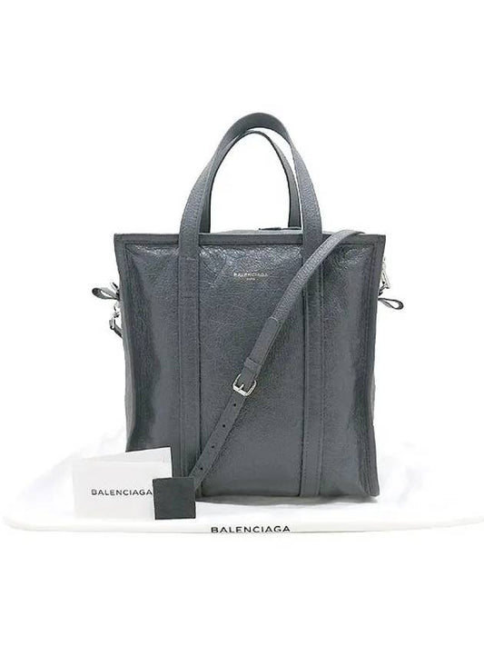 Luxury Balenciaga Trending 2026 513990 Gray color leather small bazaar shopper tote bag shoulder strap