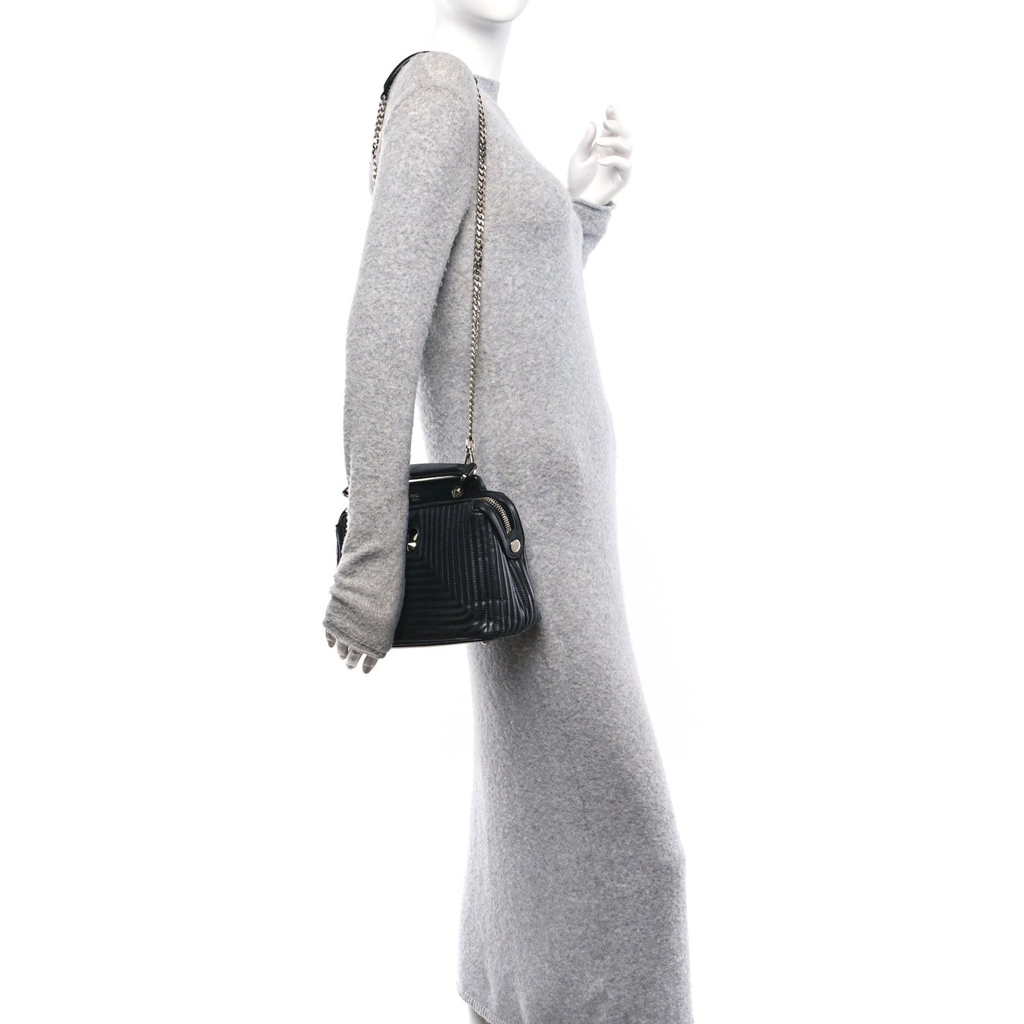 Fendi Shiny Nappa Trapuntata Chain Small DotCom  Chain Satchel Black