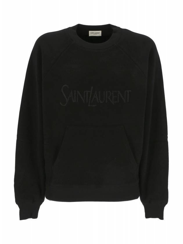 Luxury Saint Laurent Trending 2025 Embroidered Logo Cotton Sweatshirt Black