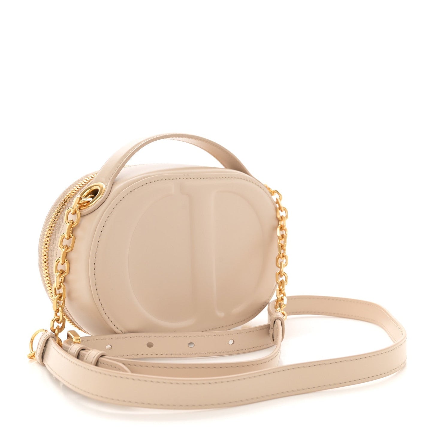 Christian Dior Calfskin CD Signature Oval Crossbody Camera Bag Caramel Beige