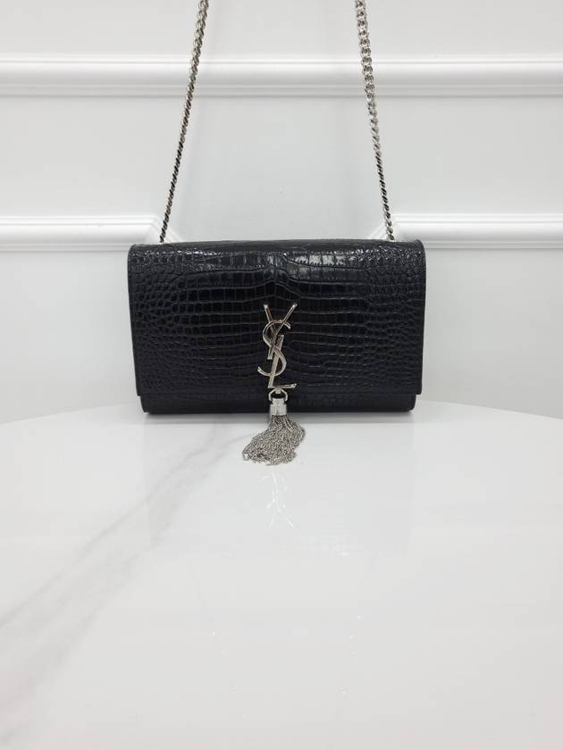 Luxury Saint Laurent Trending 2025 Crocodile Kate Medium Chain Tassel Bag