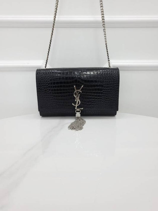 Luxury Saint Laurent Trending 2025 Crocodile Kate Medium Chain Tassel Bag