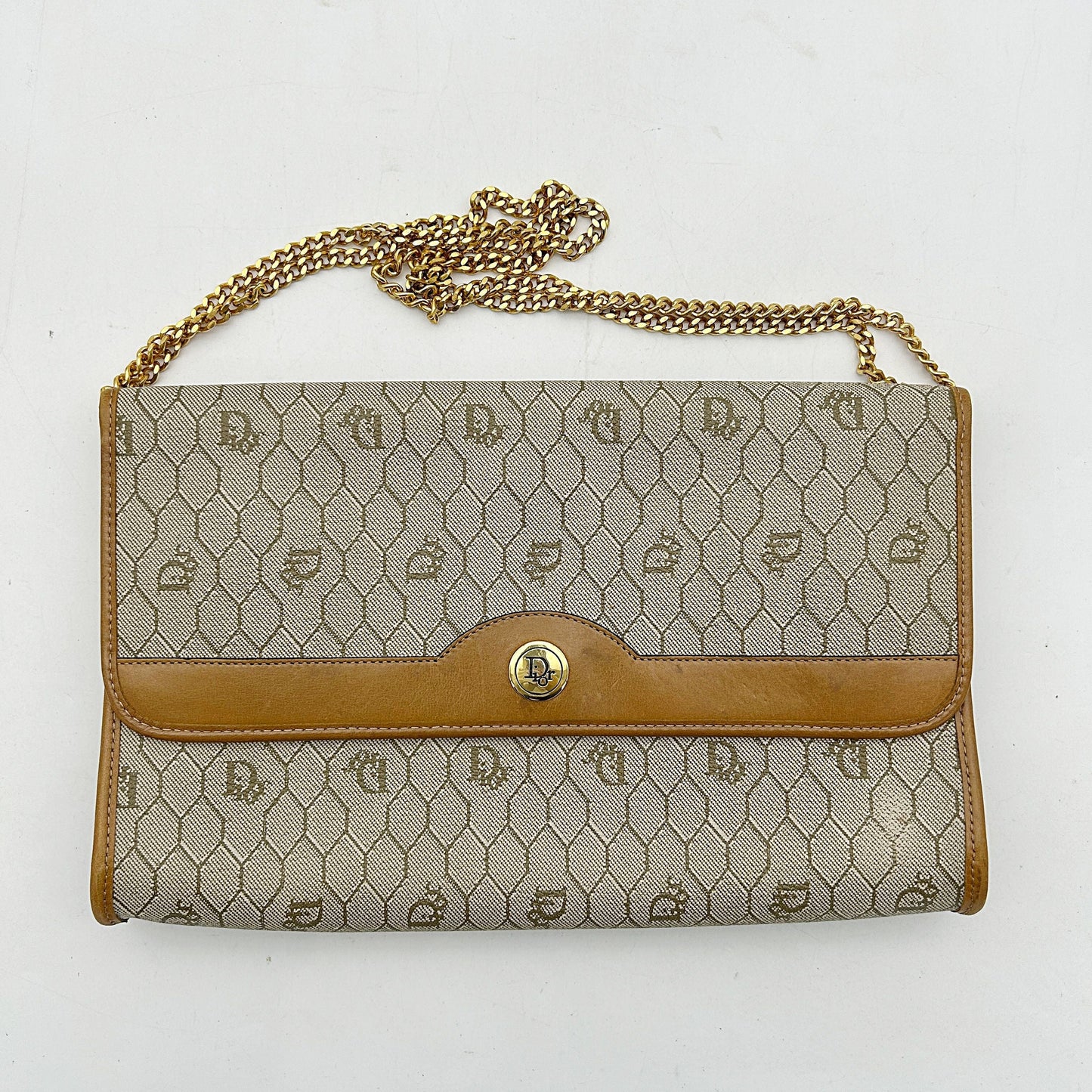 Christian Dior Bag Honeycomb Pattern Chain Shoulder Brown Beige di3319cc