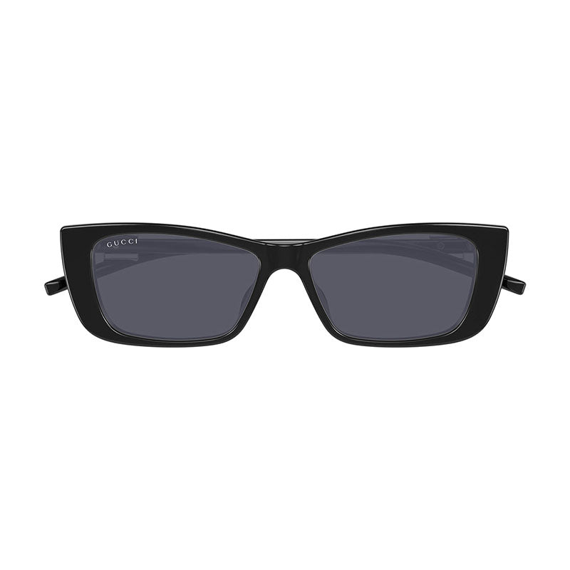 Gucci Sunglasses Rectangle Full Rim, Shiny Black Frame and Solid Grey Lens GG1681S001