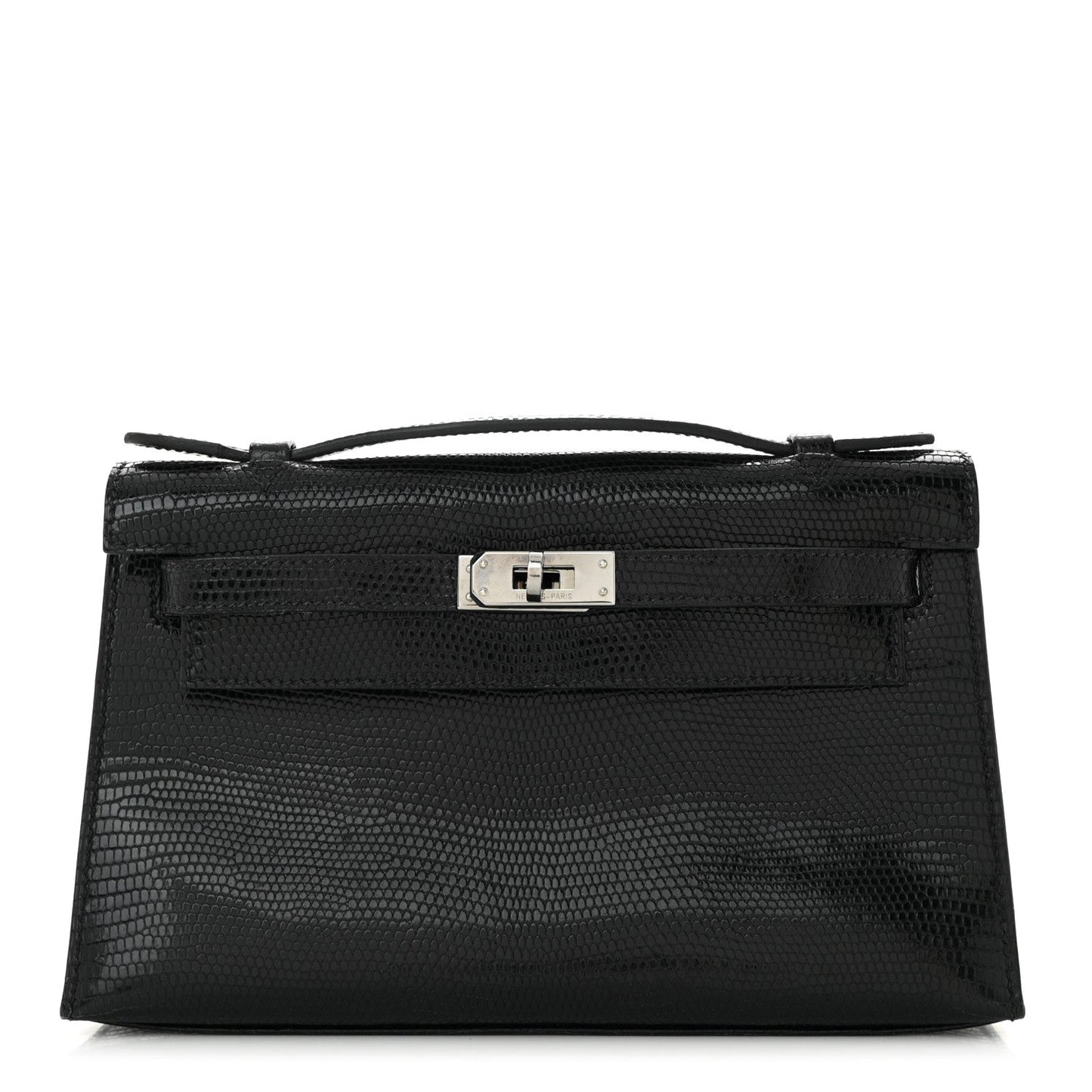 Hermes Lizard Kelly Pochette Clutch Black