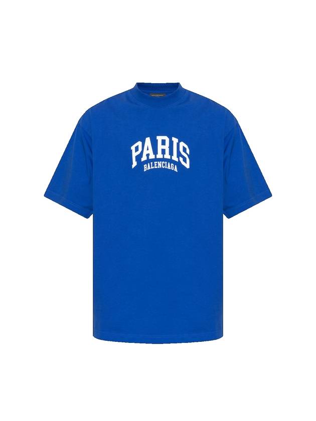 Luxury Balenciaga Trending 2026 Paris Logo Medium Fit Short Sleeve T-shirt Blue
