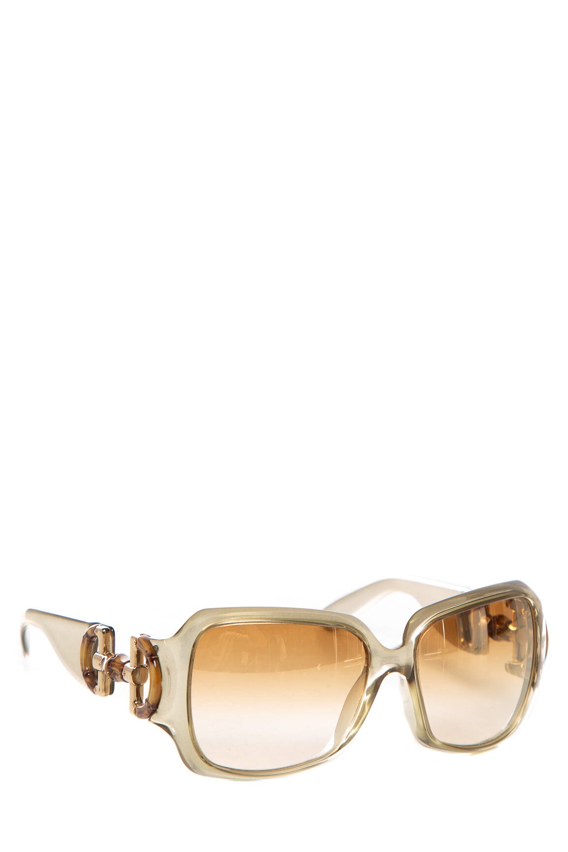 Gucci Olive Bamboo Horsebit Oversized Square Sunglasses