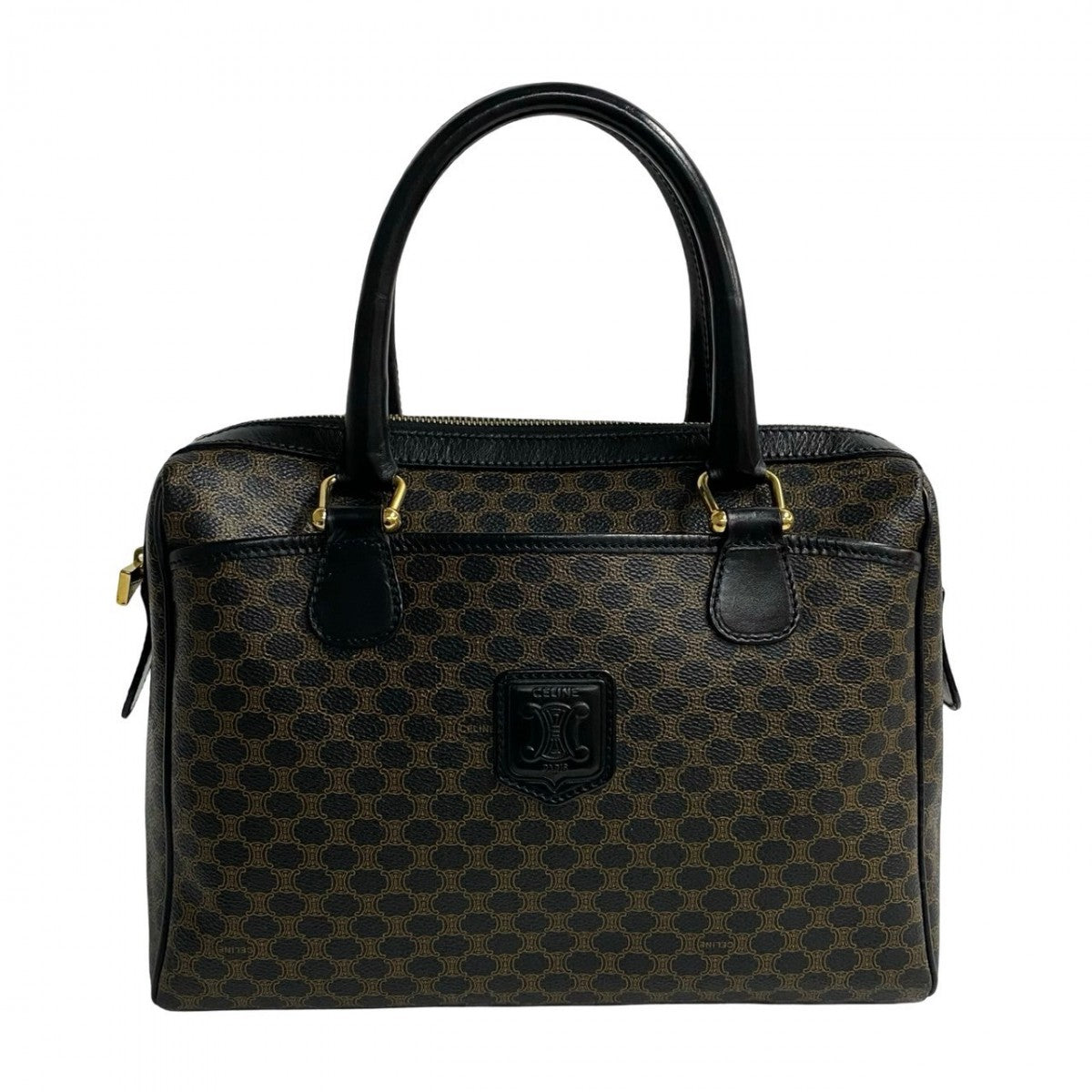 CELINE Handbag Leather, PVC Brown Macadam Blason Triomphe Pattern Women