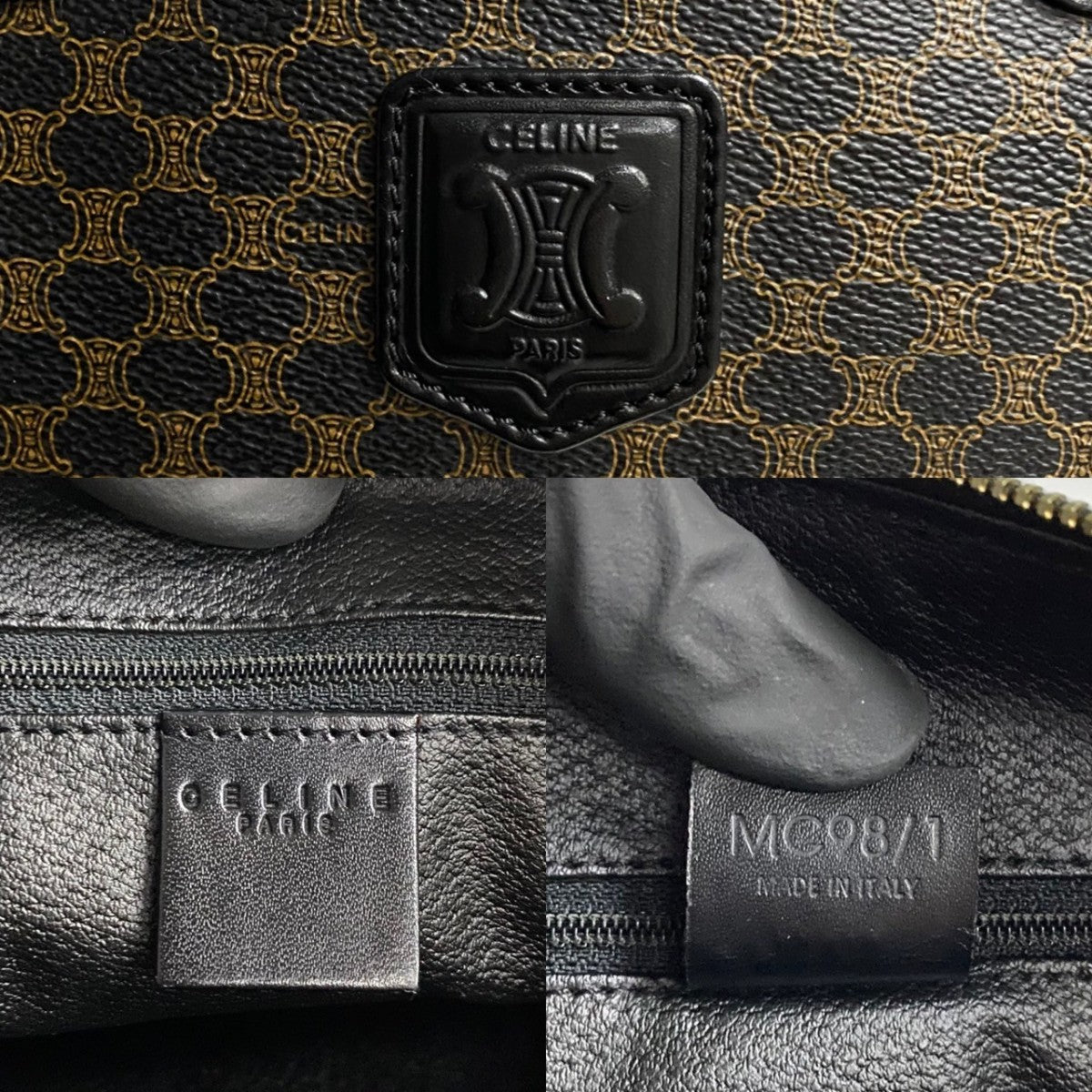 CELINE Handbag Leather, PVC Brown Macadam Blason Triomphe Pattern Women