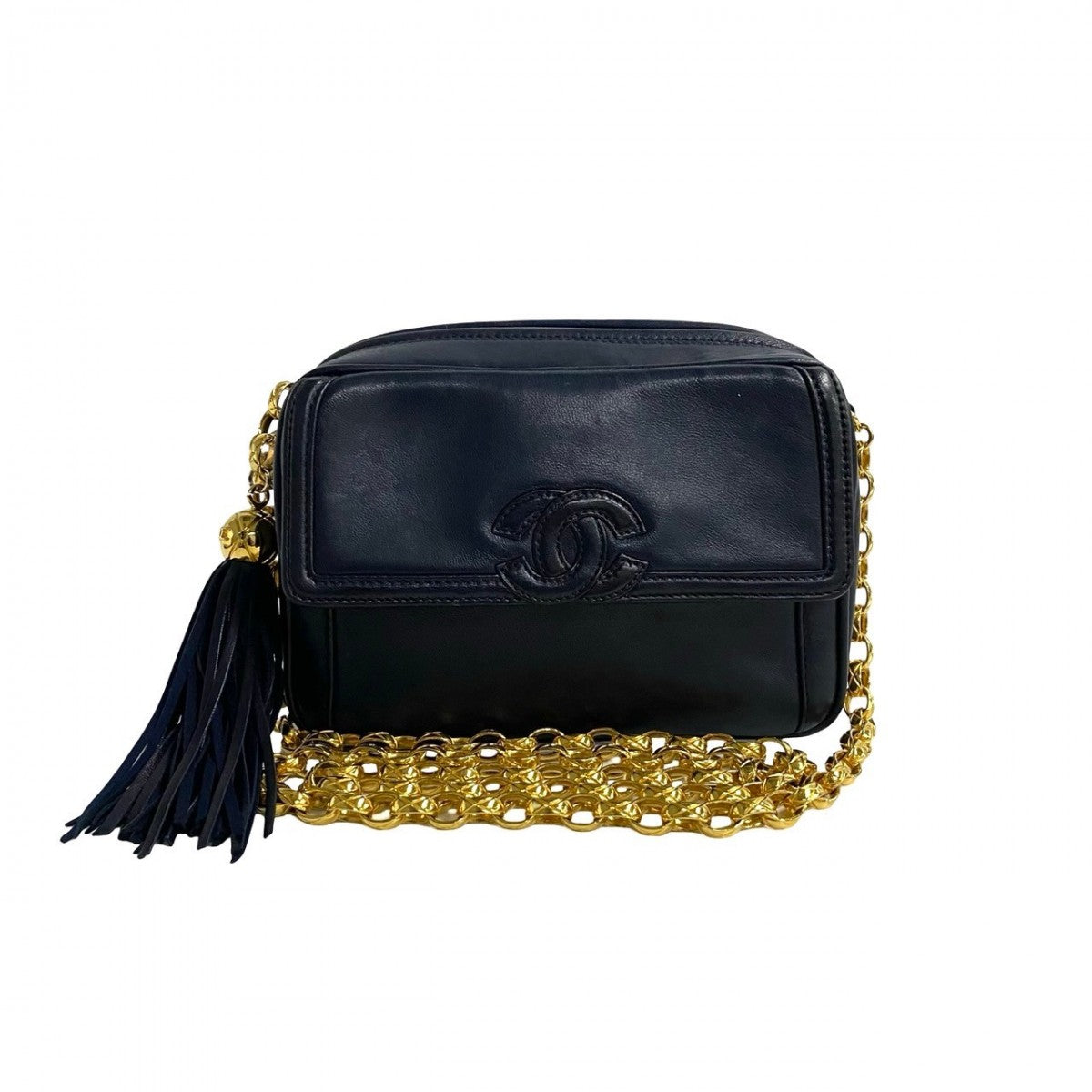 CHANEL Shoulder Bag lambskin Navy COCO Mark Fringe Chain Women
