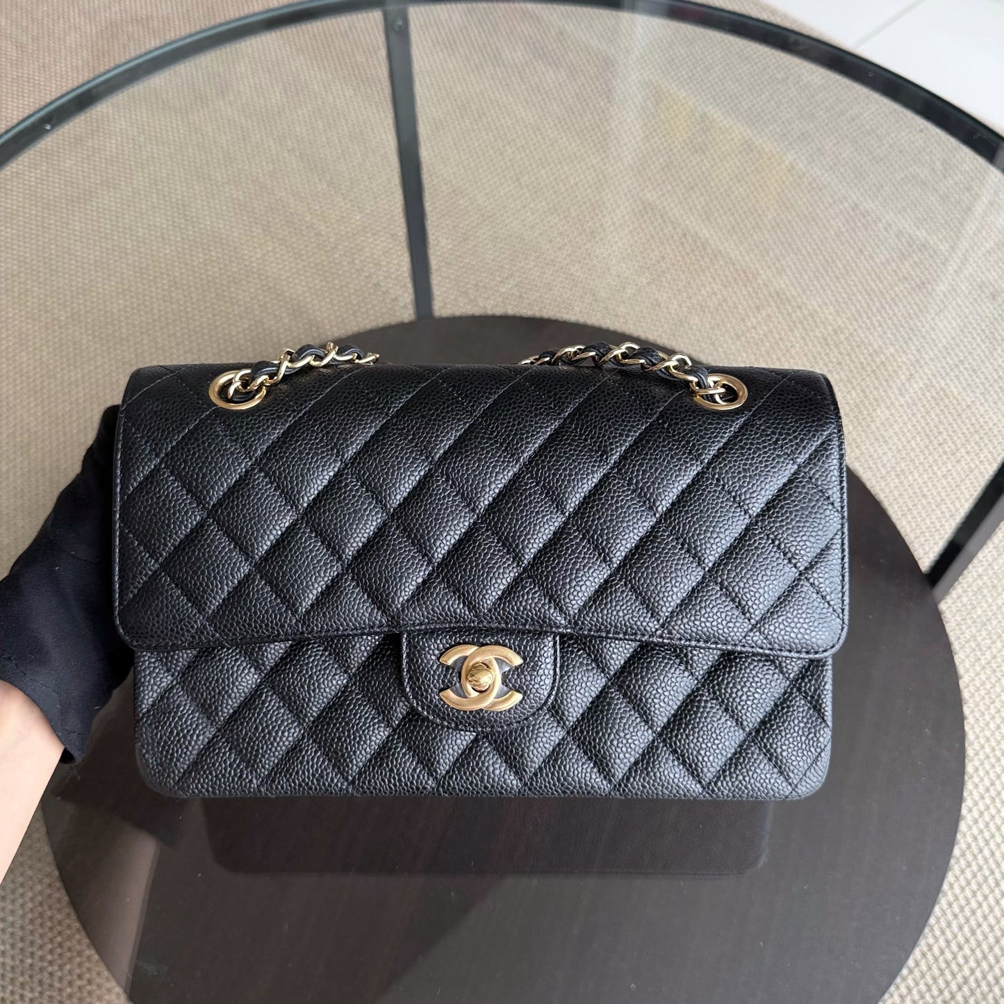 Chanel Classic Flap Medium - Caviar 25CM Quilted Black Gold Hardware Series 21