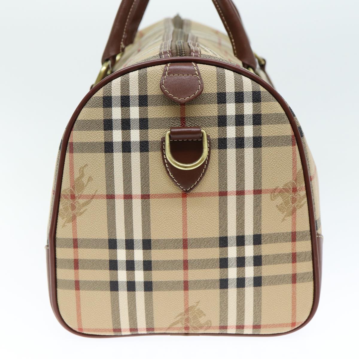 Luxury BurberrySs Nova Check Boston Bag PVC Leather 2way Beige Auth 80146