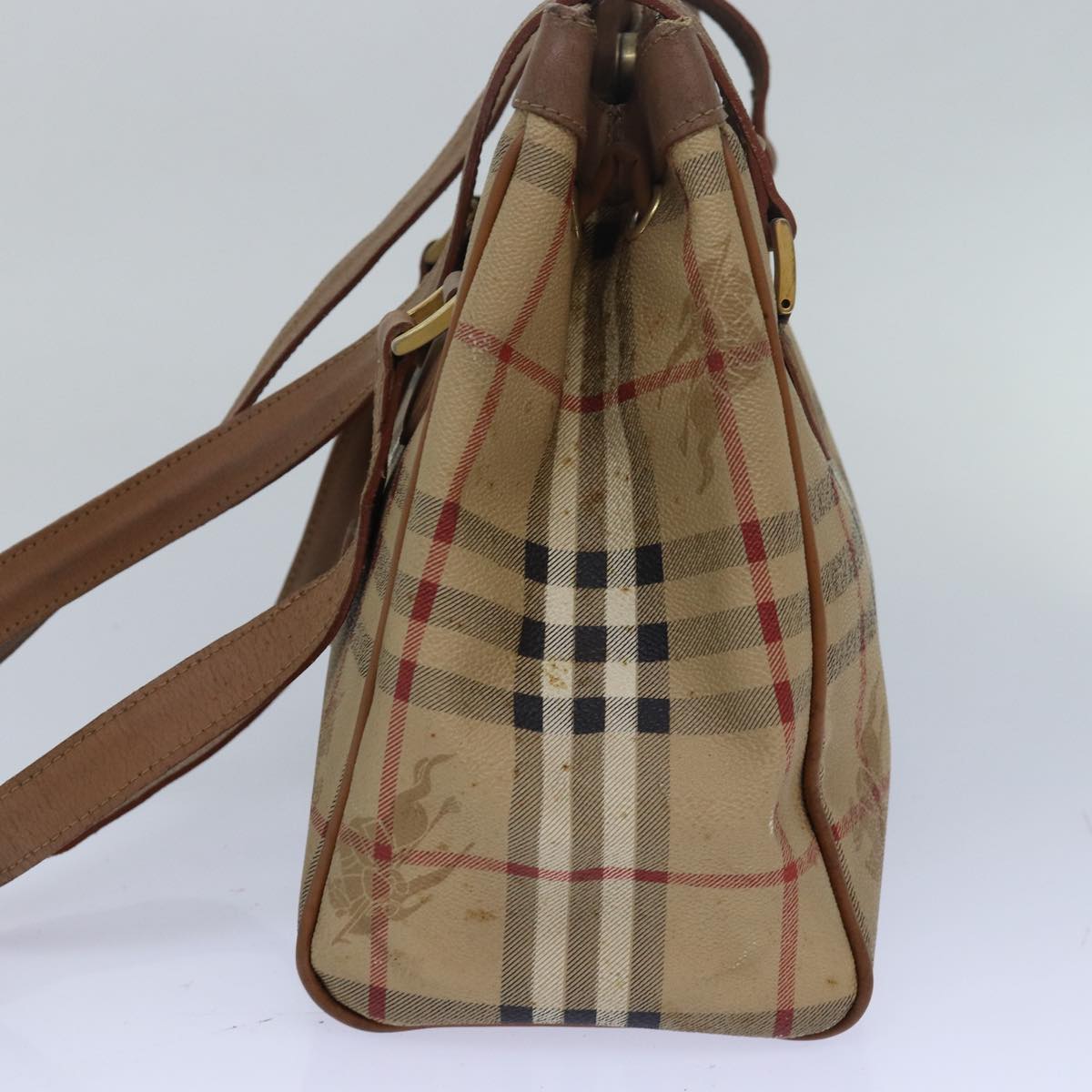 Luxury BurberrySs Nova Check Shoulder Bag PVC Leather Beige Auth 80163