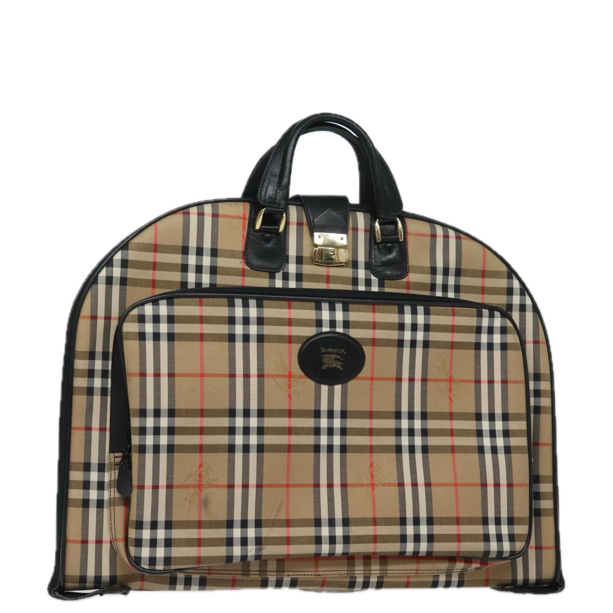 Luxury BurberrySs Nova Check Garment Cover Canvas Beige Black Auth 80164