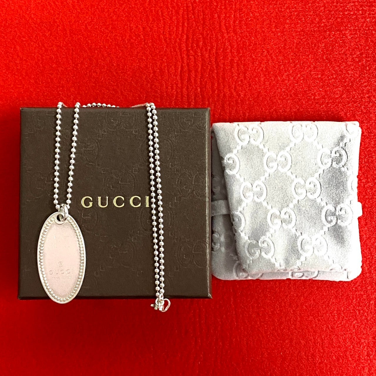 Gucci Oval Tag Silver 925 Necklace