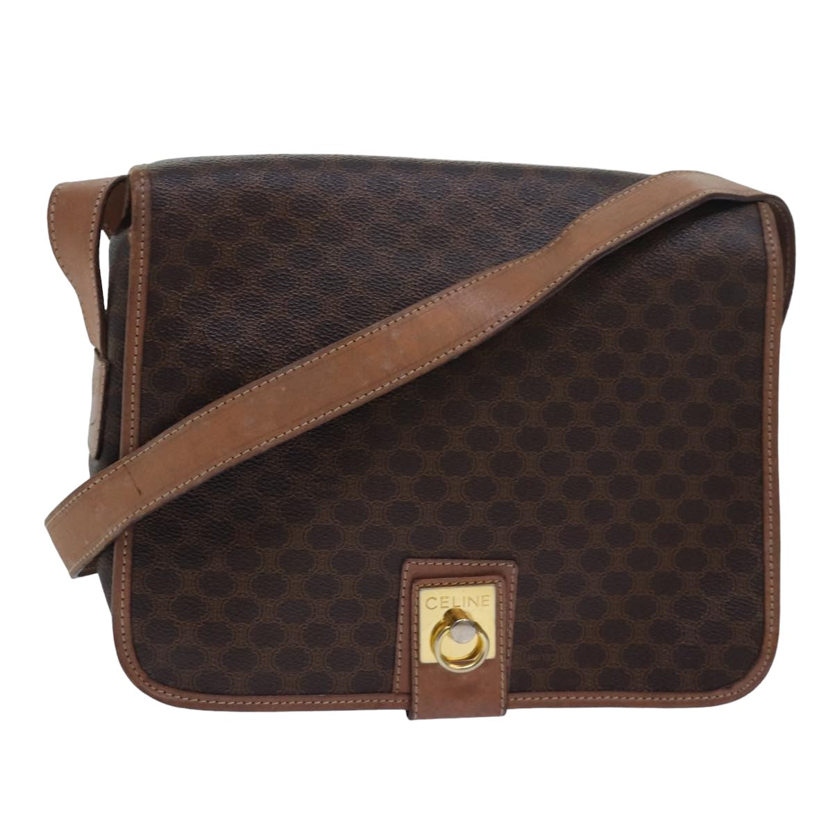 Luxury CELINE Macadam Canvas Shoulder Bag PVC Leather Beige  80231
