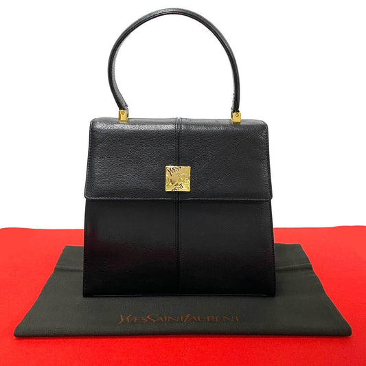 YVES SAINT LAURENT Handbag leather black YSL logo Metal Women