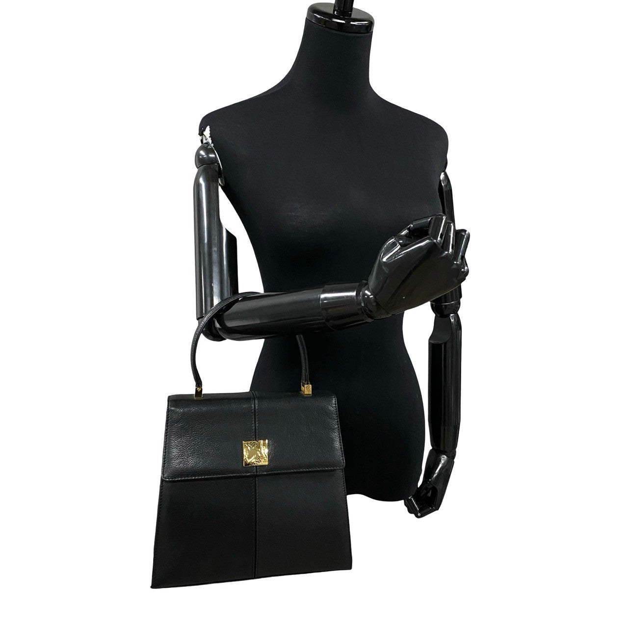 YVES SAINT LAURENT Handbag leather black YSL logo Metal Women