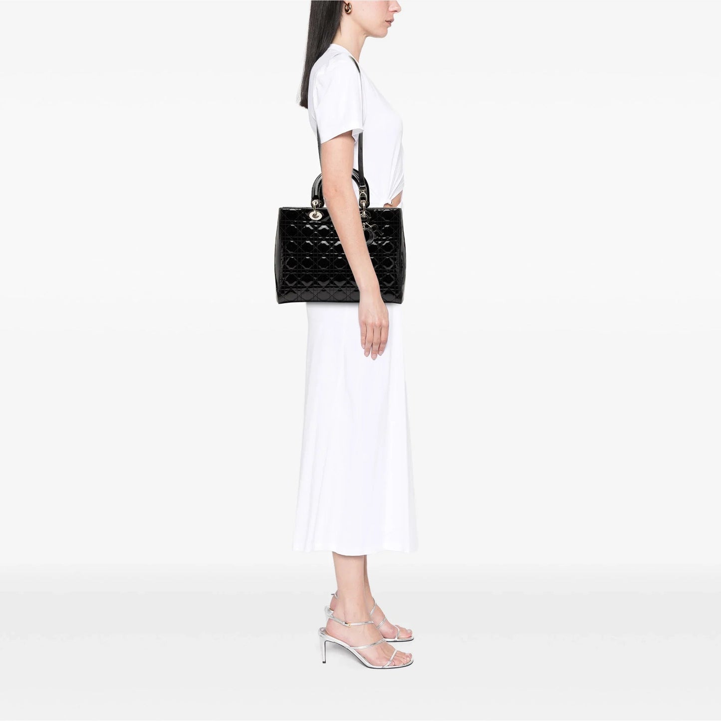 Black Dior Large Patent Cannage Lady Dior Satchel