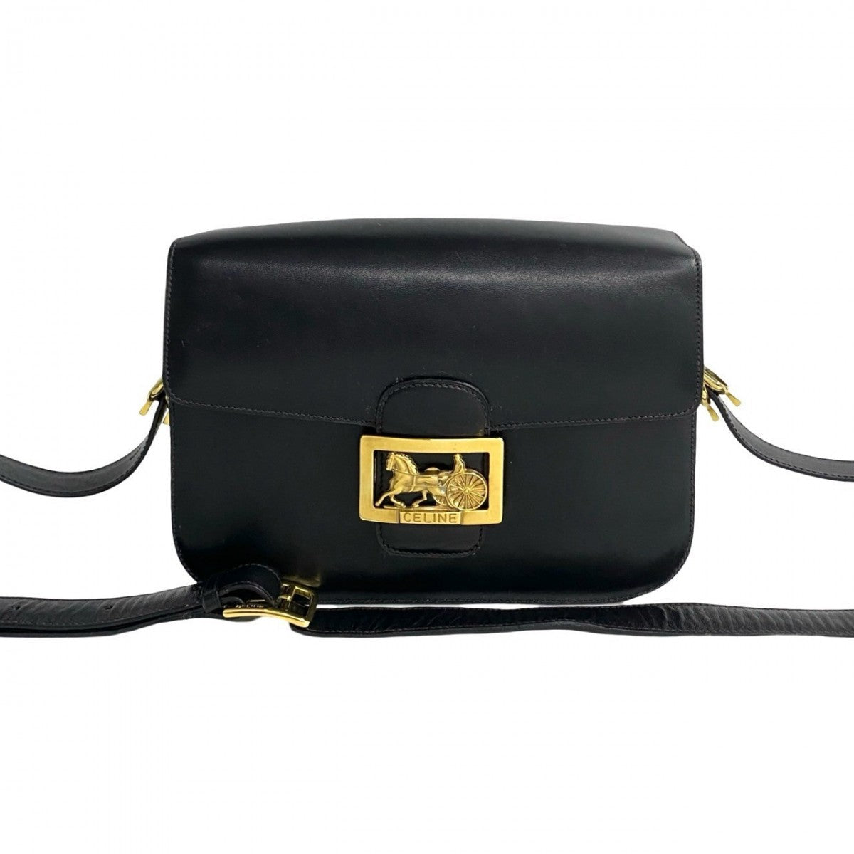 CELINE Shoulder Bag leather black Carriage Metal Women