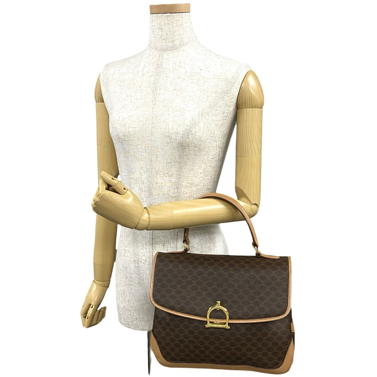 CELINE Handbag Leather, PVC Brown Macadam Brazon Women
