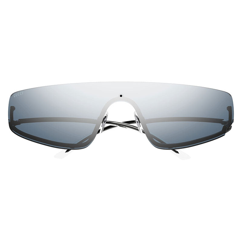 Gucci Sunglasses Shield Semi Rim, Shiny Silver Frame and Grey Lens GG1561S001