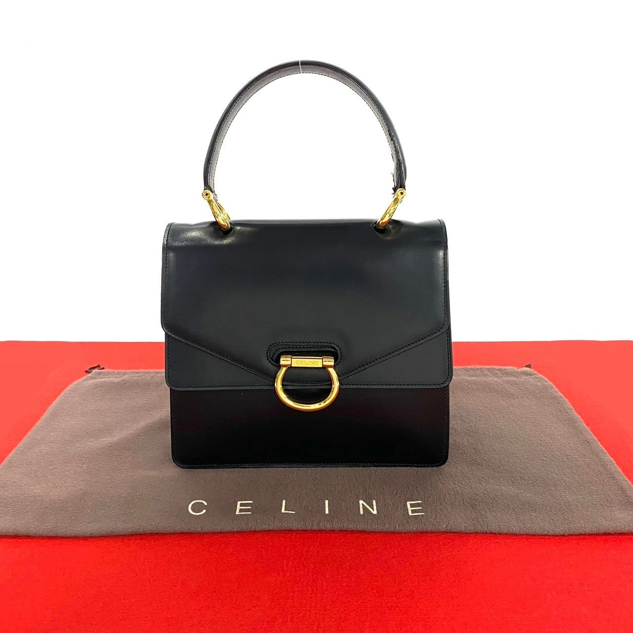 CELINE Handbag leather black Gancini Metal Women