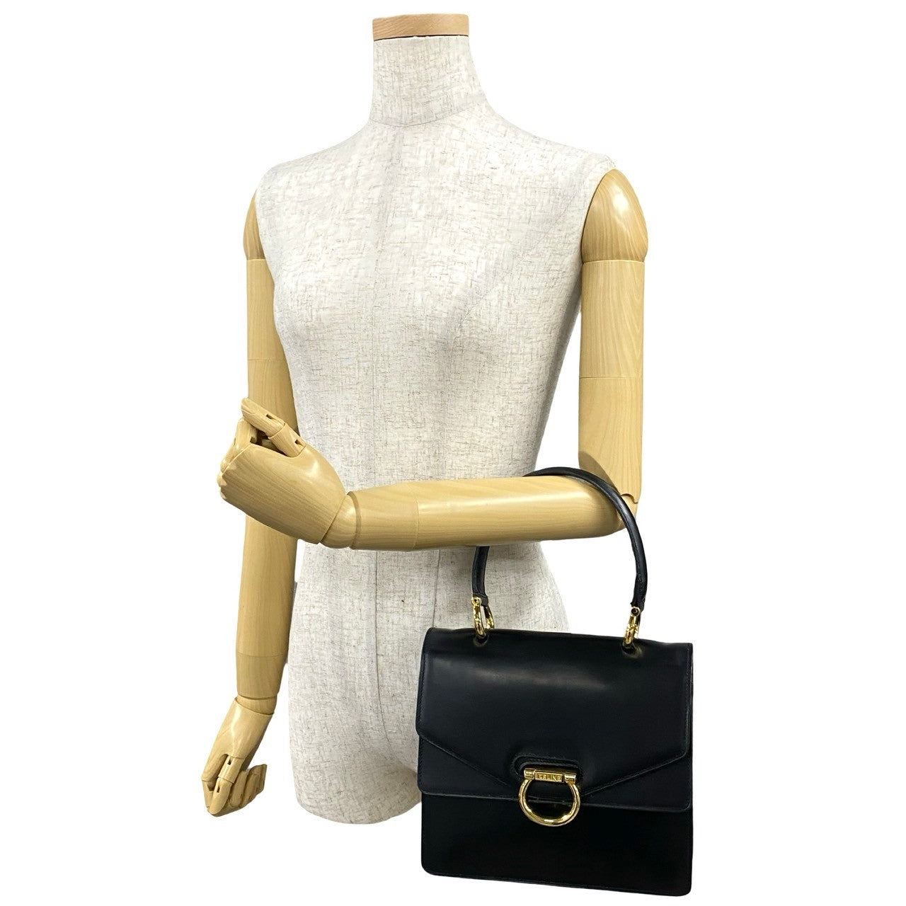 CELINE Handbag leather black Gancini Metal Women