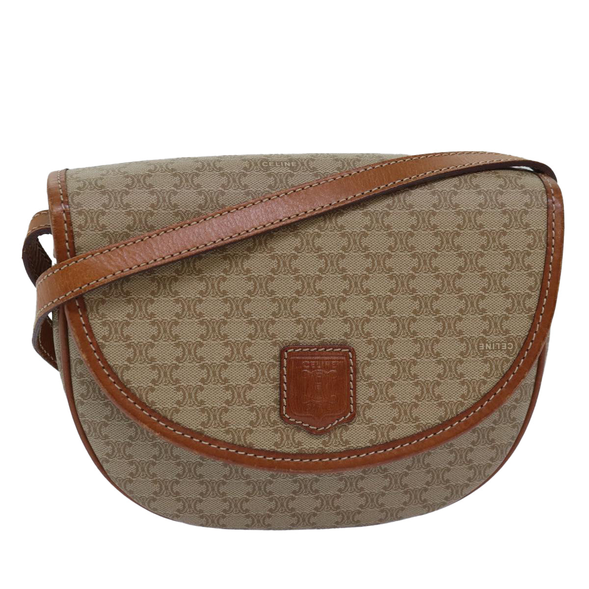 Luxury CELINE Macadam Canvas Shoulder Bag Beige  80815