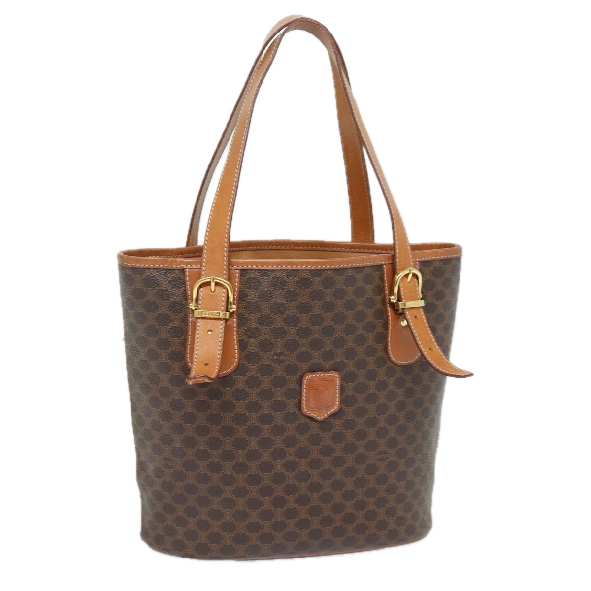 Luxury CELINE Macadam Canvas Hand Bag PVC Leather Brown  80879