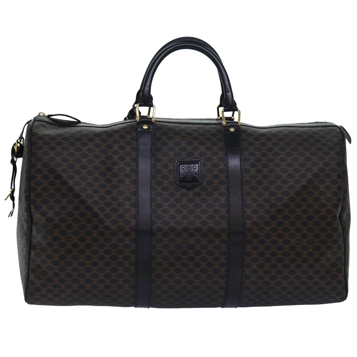 Luxury CELINE Macadam Canvas Boston Bag PVC Leather Black  80880