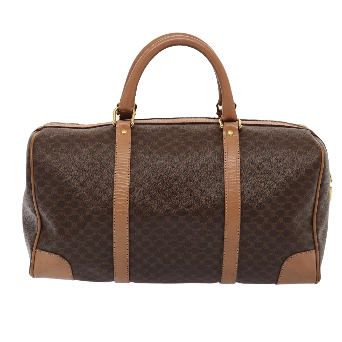 Luxury CELINE Macadam Canvas Boston Bag PVC Leather Brown  80881
