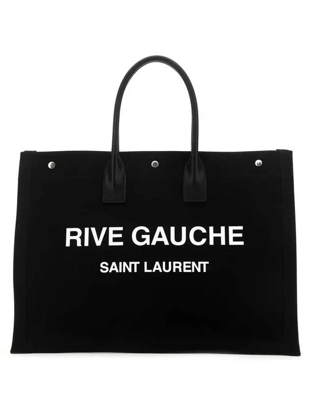 Luxury Saint Laurent Trending 2025 Women's Rive Gauche Logo Print Canvas Shopping Tote Bag Black