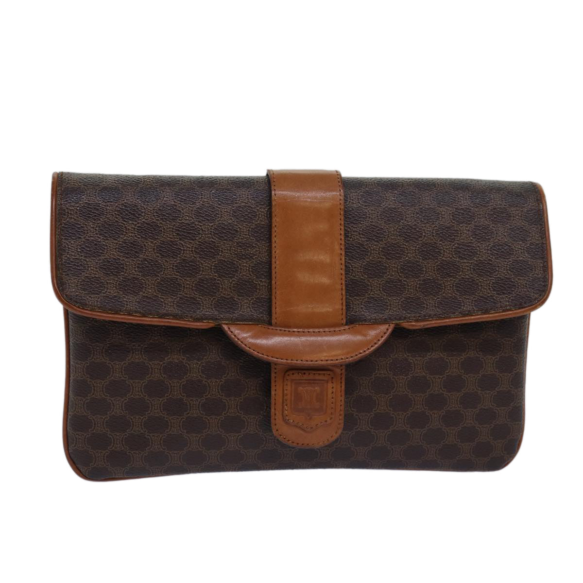 Luxury CELINE Macadam Canvas Clutch Bag PVC Leather Brown 80936