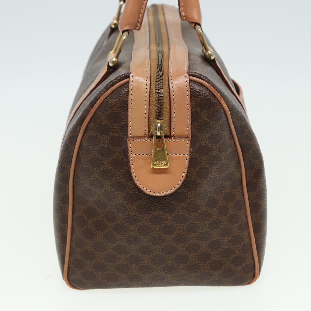 Luxury CELINE Macadam Canvas Boston Bag PVC Leather Brown  80990