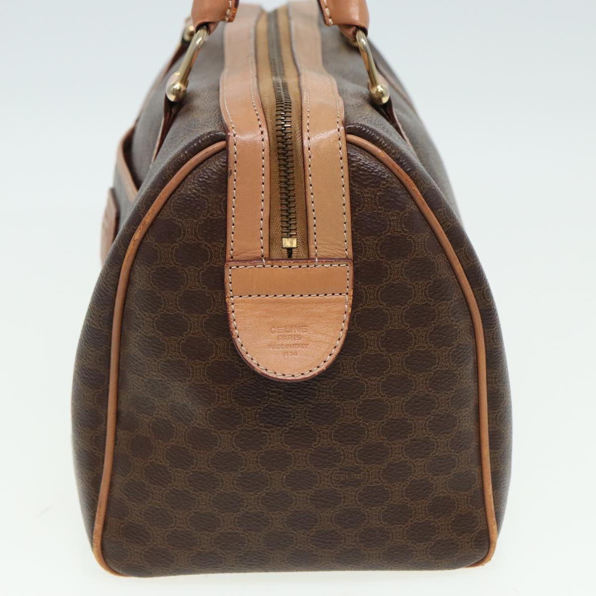 Luxury CELINE Macadam Canvas Boston Bag PVC Leather Brown  80990