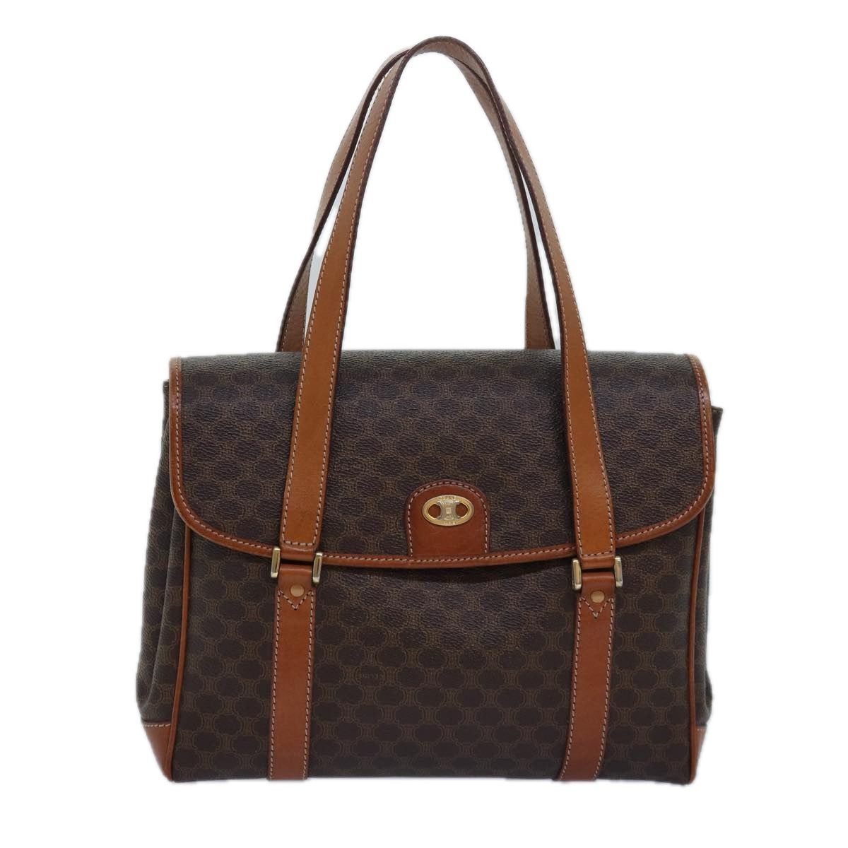 Luxury CELINE Macadam Canvas Shoulder Bag PVC Leather Brown  80995