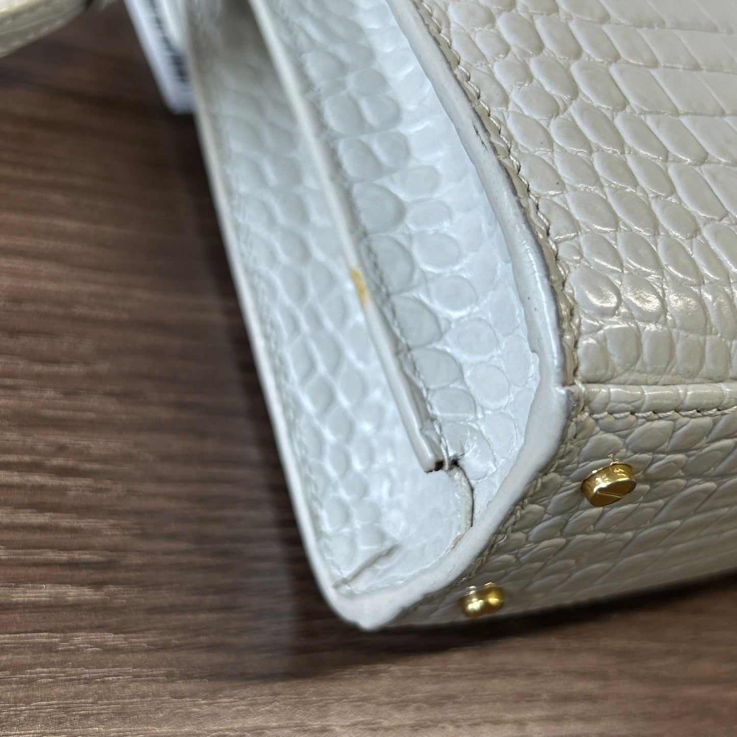 SAINT LAURENT Crocodile Embossed Mini Classic Monogram Cassandra Top Handle Crema Soft LB120583