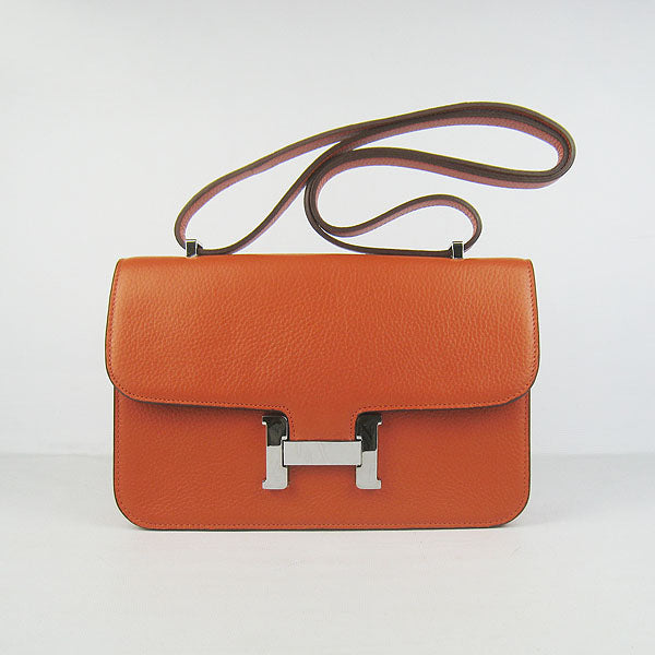 Luxury Hermes Calf Leather Message Bag H020 Orange Silver