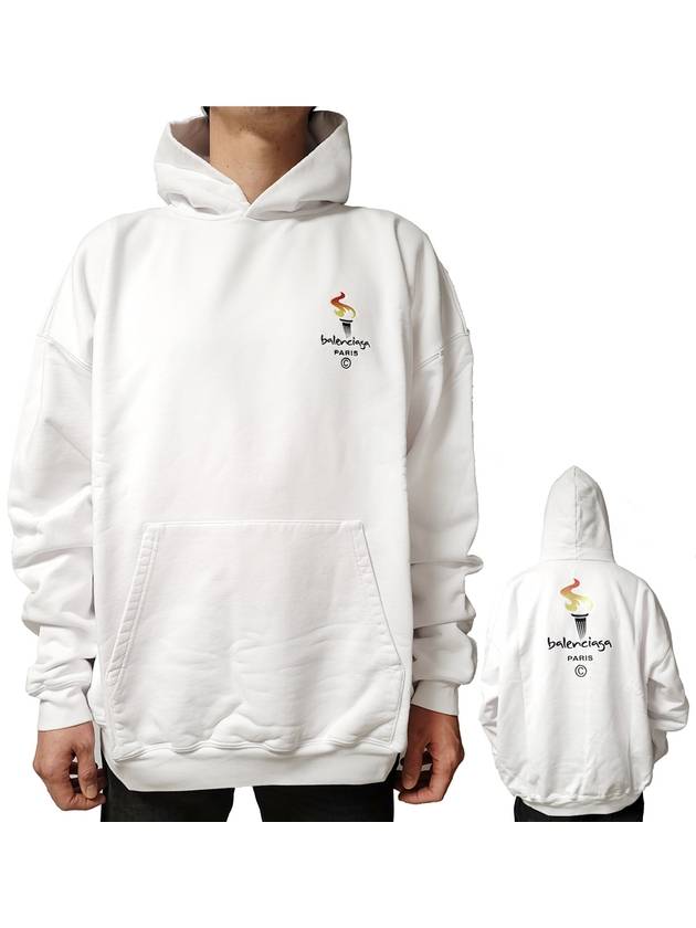 Luxury Balenciaga Trending 2026 Embroidered Flame Logo Hoodie White