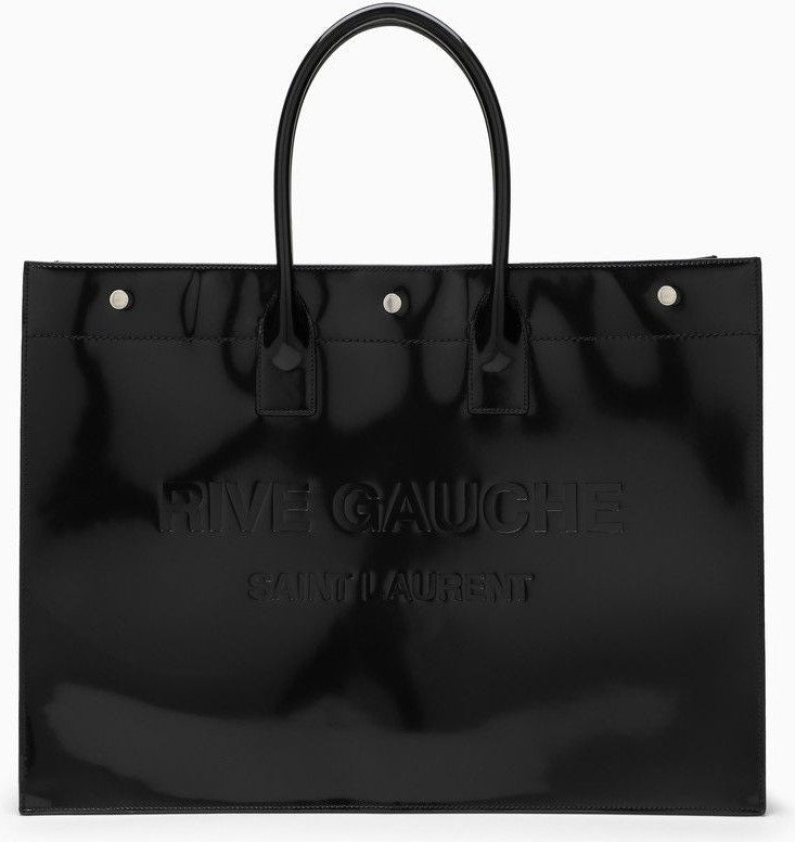 Luxury Saint Laurent Trending 2025 Men's Large Rive Gauche Patent Leather Bag in Black | 587273AACP2