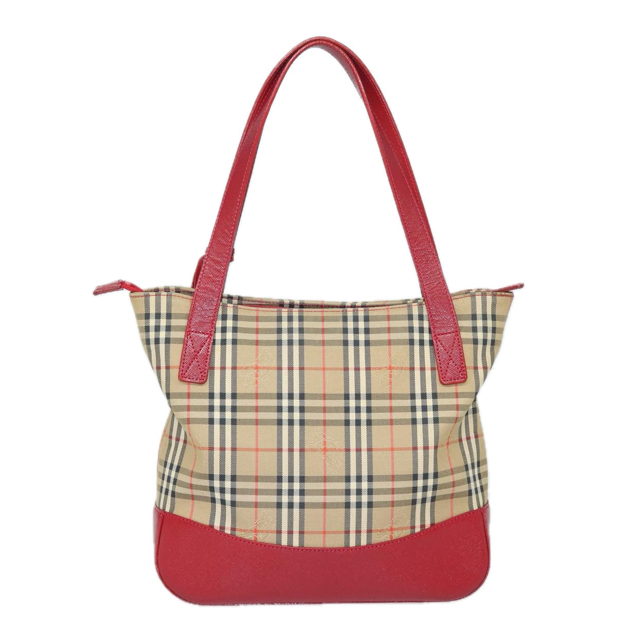 Luxury Burberry Nova Check Tote Bag Canvas Beige Red Auth 81053