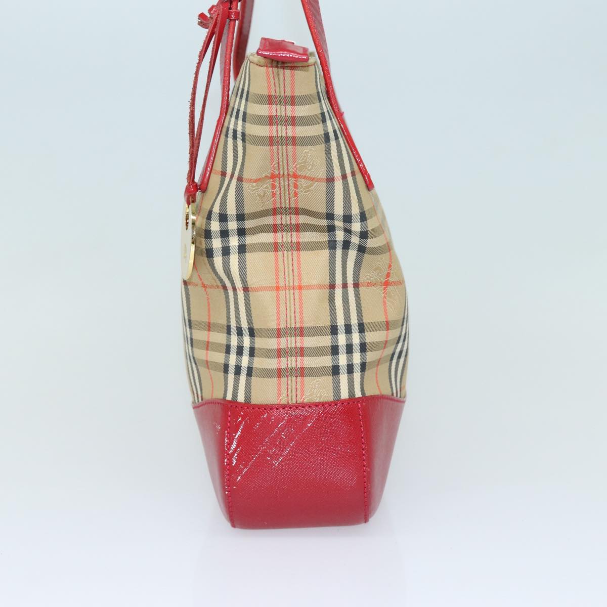Luxury Burberry Nova Check Tote Bag Canvas Beige Red Auth 81053