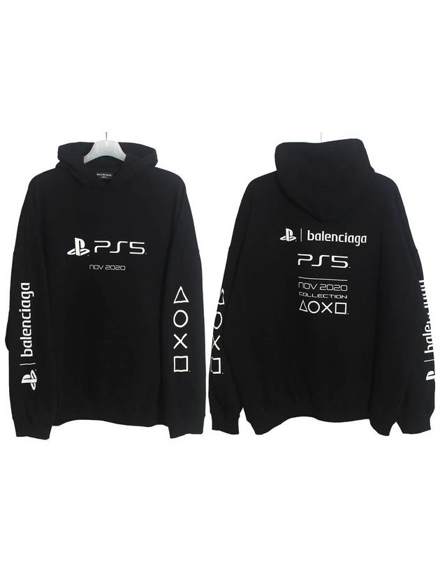 Luxury Balenciaga Trending 2026 PS5 Boxy Logo Print Overfit Hoodie Black