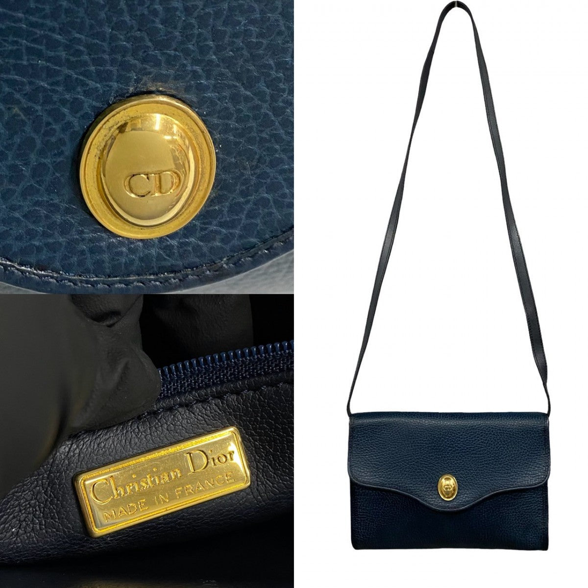 Dior Shoulder Bag leather Navy CD logo Women