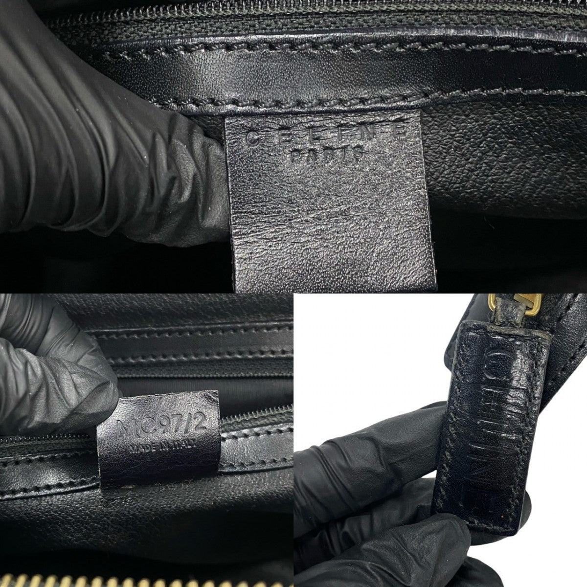 CELINE Handbag Leather, PVC black Macadam Blason Triomphe Pattern Women