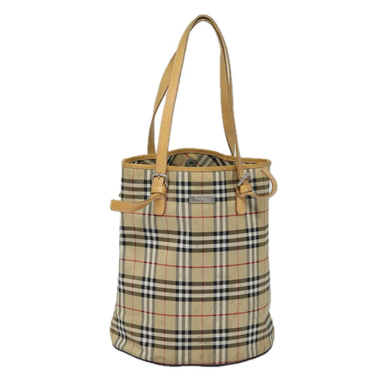 Luxury BurberrySs Nova Check Blue Label Shoulder Bag Canvas Beige Auth 81140